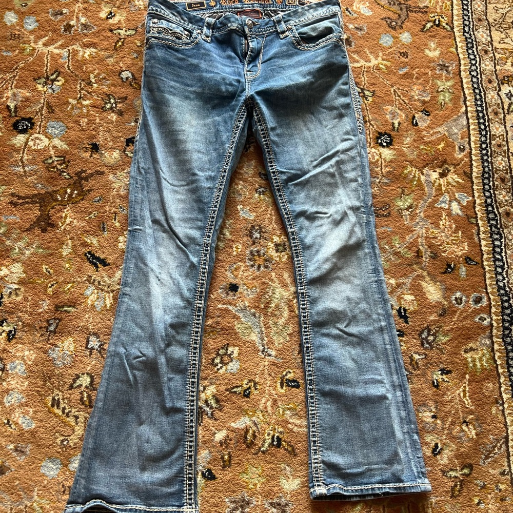 Rock Revival Blue Boot Cut Jeans with Vintage Wash